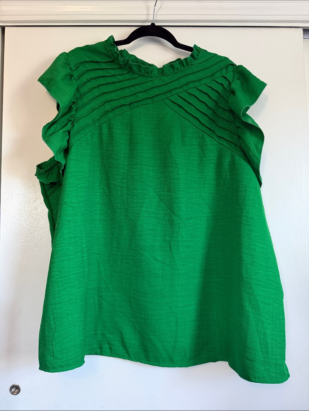 SHEIN Emerald Ruffle Pintuck Flutter Sleeve Blouse